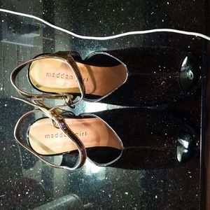 Gorgeous Black Glitter and Metallic Gold Madden Girl High Heel Shoes